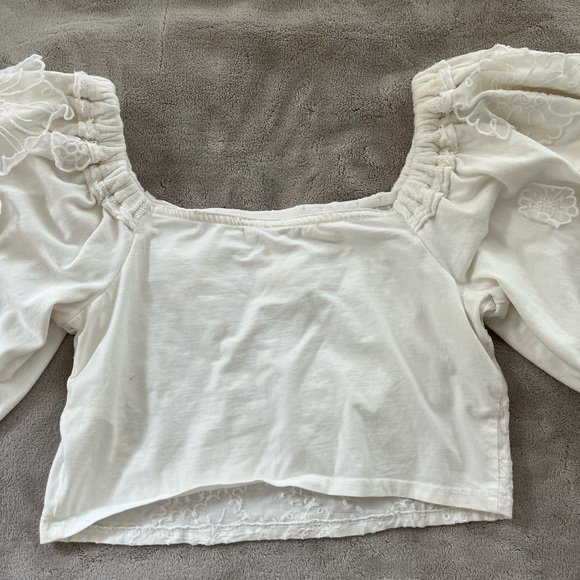 Free People Icing On Ivory Off Shoulder Cropped Boho Blouse Top Size Large - Picture 11 of 16
